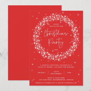 Invitation Fête de Noël aux lumières scintillantes rouges mod