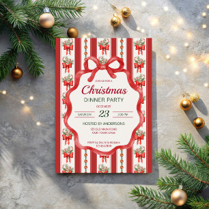 Invitation Fête de Noël aux rayures rétro grandmilenial dîner