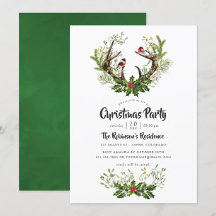 Invitation Fête de Noël aux rennes rustiques à l'aquarelle