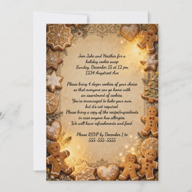 Invitation Fête de Noël avec biscuits de Noël (Devant)