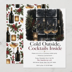 Invitation Fête de Noël avec cocktails à l'intérieur et froid