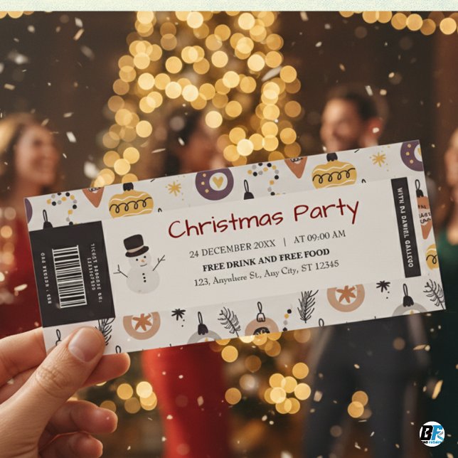 Invitation Fête de Noël avec code-barres et nom du DJ, laisse (Christmas Party)