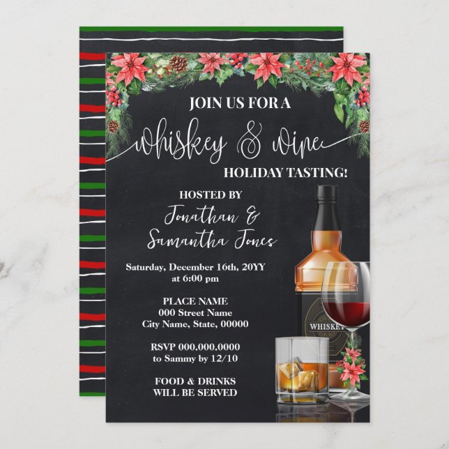 Invitation Fête de Noël avec dégustation de Whiskey & Vin (Devant / Derrière)