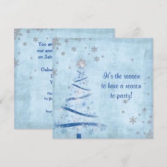 Invitation Fête de Noël avec des flocons d'argent (Devant / Derrière)