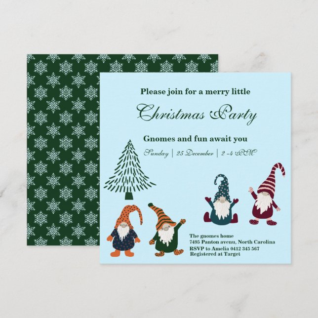 Invitation Fête de Noël avec des Gnomes de Noël (Devant / Derrière)