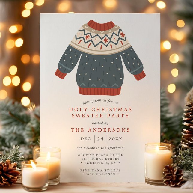 Invitation Fête de Noël avec des pulls moches ringards et drô (Créateur téléchargé)