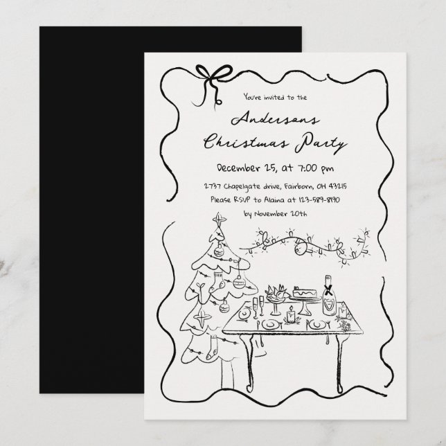 Invitation Fête de Noël avec Doodles à main fantaisie (Devant / Derrière)