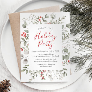 Invitation Fête de Noël avec feuillage hivernal et baies de h