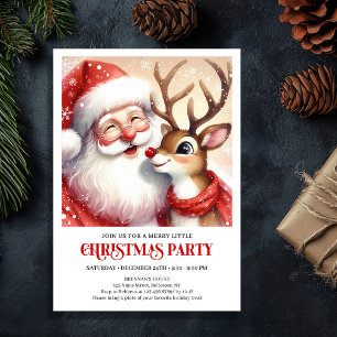 Invitation Fête de Noël avec le Père Noël et Rudolph, Joie de