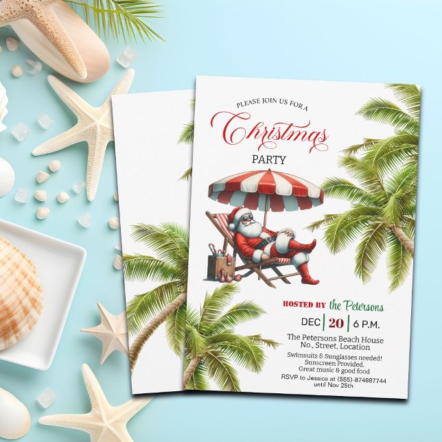 Invitation Fête de Noël avec le Père Noël sous un Parasol de  (Créateur téléchargé)