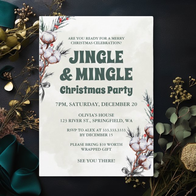 Invitation Fête de Noël avec les amis amusants Green Jingle & (Créateur téléchargé)