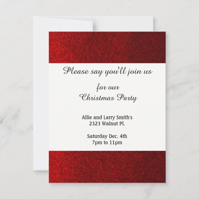 Invitation Fête de Noël avec paillettes rouges fausses (Devant)