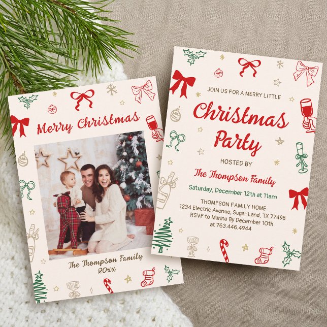 Invitation Fête de Noël avec photo dessinée à la main  (Créateur téléchargé)