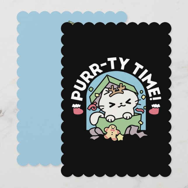 Invitation Fête de Noël avec Purr-ty Time Cat (Devant / Derrière)