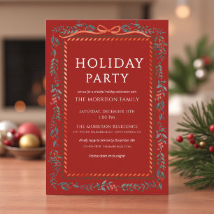 Invitation Fête de Noël avec Ruban Rouge Festif