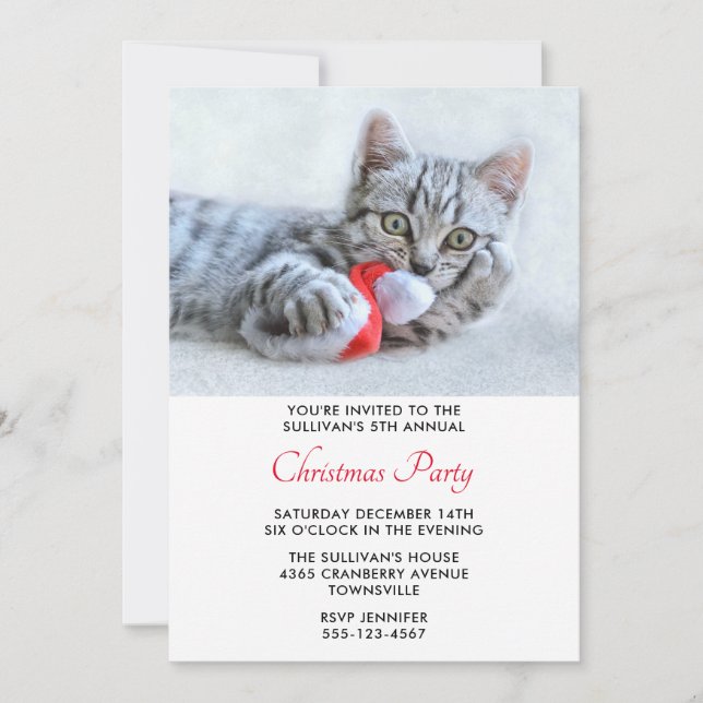 Invitation Fête de Noël avec un Chapeau de Père Noël Rouge Mo (Devant)