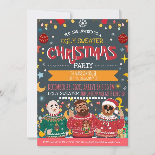 Invitation Fête de Noël avec un concours de pulls moches  (Devant)