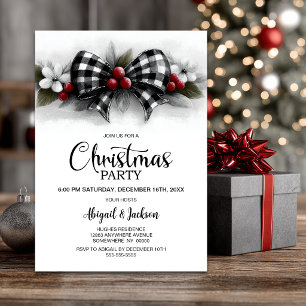 Invitation Fête de Noël avec un nœud à carreaux de Buffalo