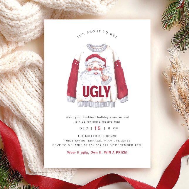 Invitation Fête de Noël avec un pull aquarelle laid (Créateur téléchargé)