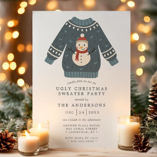 Invitation Fête de Noël avec un pull moche de bonhomme de nei