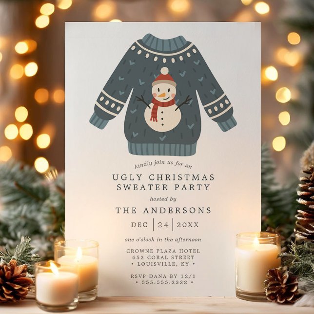 Invitation Fête de Noël avec un pull moche de bonhomme de nei (Créateur téléchargé)