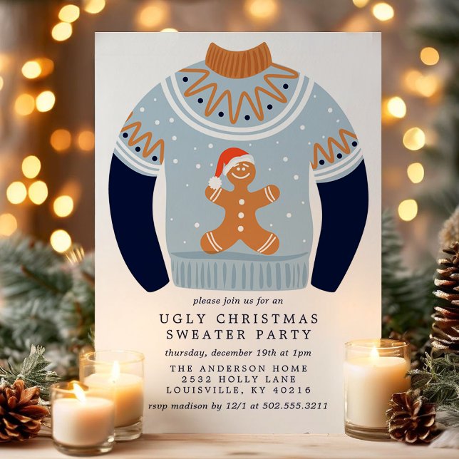 Invitation Fête de Noël avec un pull moche de bonhomme en pai (Créateur téléchargé)