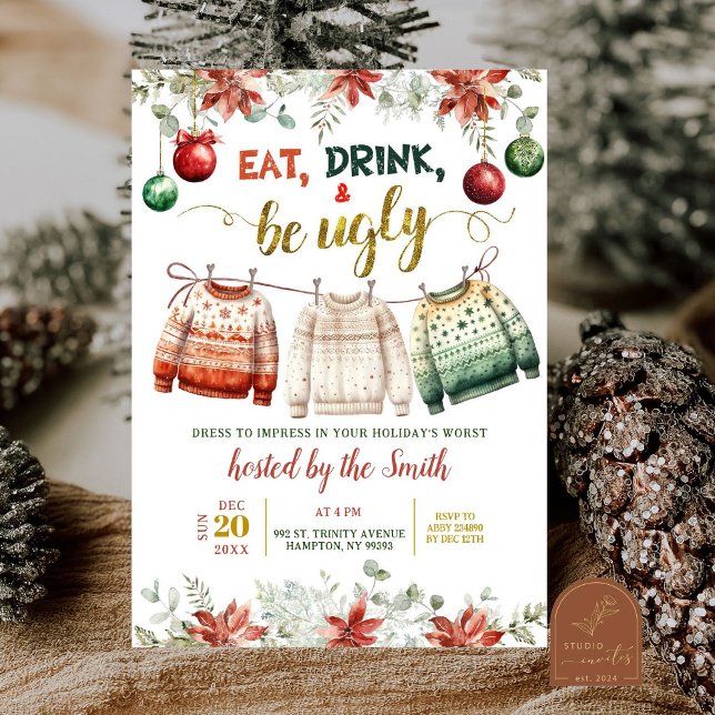 Invitation Fête de Noël avec un pull moche de Noël (Créateur téléchargé)