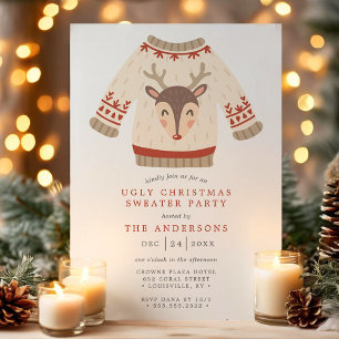 Invitation Fête de Noël avec un pull moche de renne