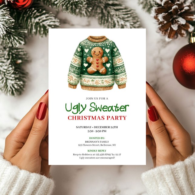 Invitation Fête de Noël avec un pull moche drôle artistique (Artistic Funny Ugly Sweater Christmas Party)