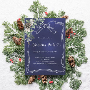 Invitation Fête de Noël avec un ruban bleu