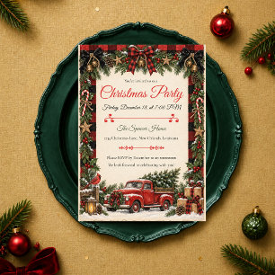 Invitation Fête de Noël avec un vieux camion rouge