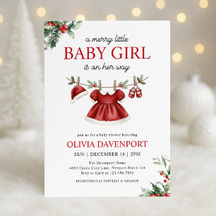 Invitation Fête de Noël avec une Petite Fille Joyeuse Baby Sh
