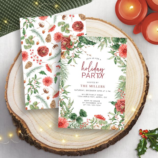Invitation Fête de Noël avec verdure (Greenery Christmas Holiday Party Invitation
)