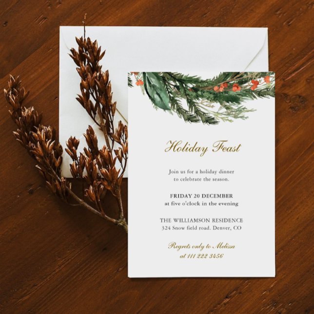 Invitation Fête de Noël avec verdure de pin d'hiver (Créateur téléchargé)