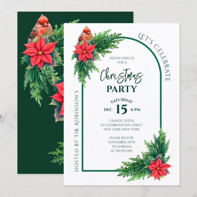 Invitation Fête de Noël avec verdure élégante (Devant / Derrière)