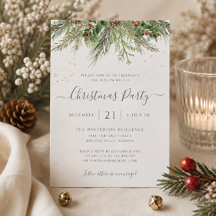 Invitation Fête de Noël avec verdure hivernale