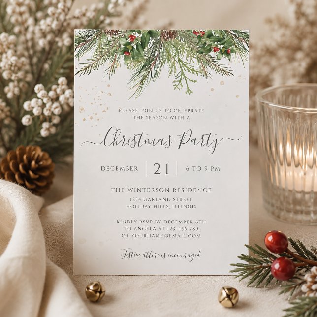 Invitation Fête de Noël avec verdure hivernale (Créateur téléchargé)