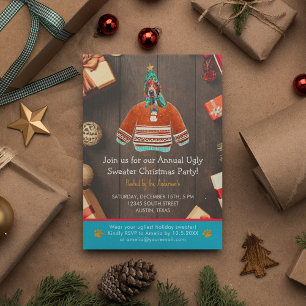 Invitation Fête de Noël Basset Hound Sweater hideux