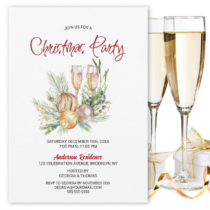 Invitation Fête de Noël Baubles et Champagne