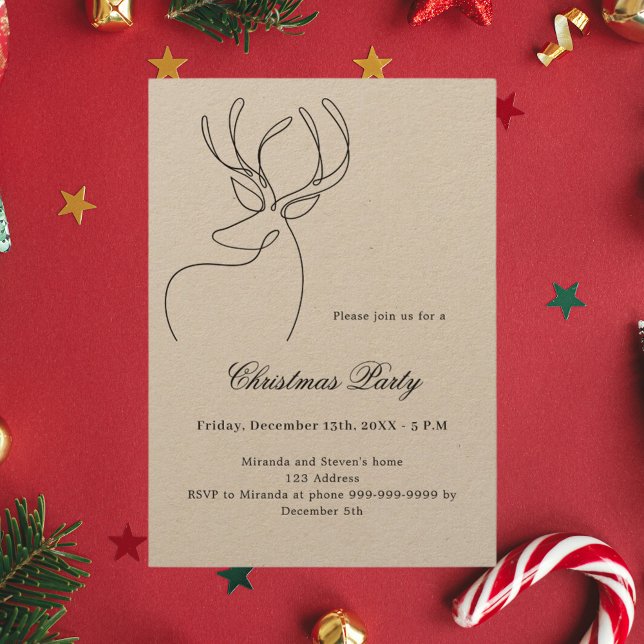 Invitation Fête de Noël beige artisanale de rennes Abstraits (Créateur téléchargé)