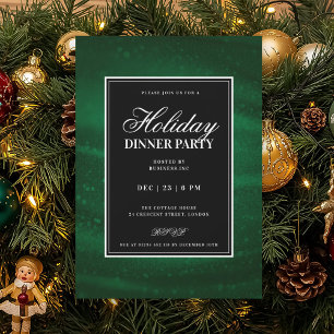 Invitation Fête de Noël Black & Green Sequins Soirée de dîner
