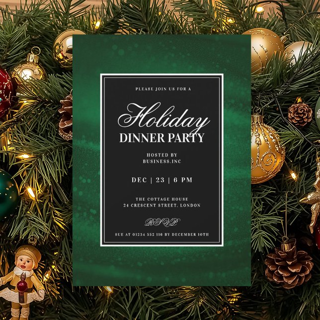 Invitation Fête de Noël Black & Green Sequins Soirée de dîner (Black & Green Sequins Xmas Holiday Dinner Party Invitation)