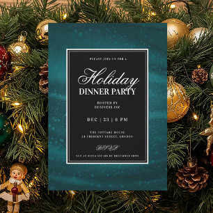 Invitation Fête de Noël Black & Teal Sequins Soirée de dîner