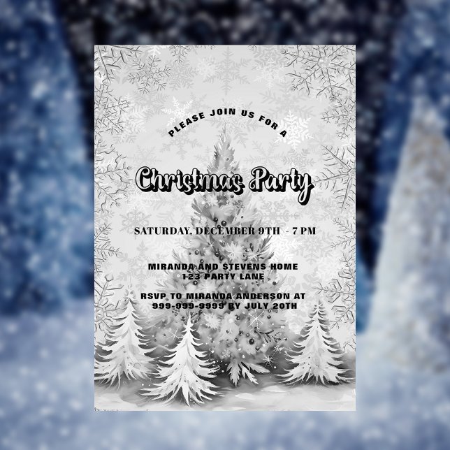 Invitation Fête de Noël blanc argent snowflèches de luxe (Créateur téléchargé)
