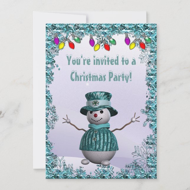 Invitation Fête de Noël blanche et élégante de Snowman (Devant)