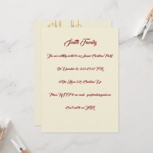 Invitation Fête de Noël blanche, or et rouge