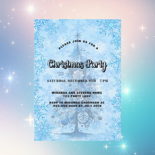 Invitation Fête de Noël bleu arbre de neige luxe