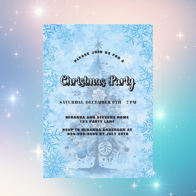 Invitation Fête de Noël bleu arbre de neige luxe (Créateur téléchargé)