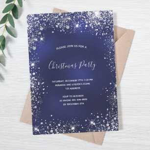 Invitation Fête de Noël bleu argent parties scintillant scint