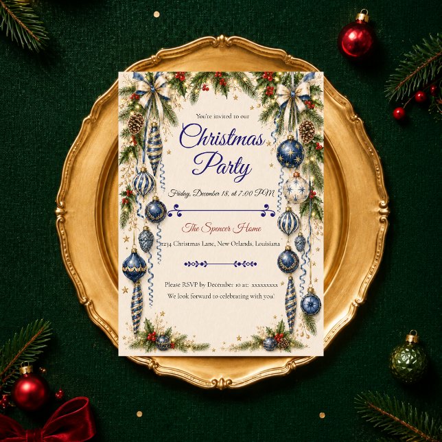 Invitation Fête de Noël Bleu Élégant (Créateur téléchargé)